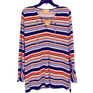 MICHAEL KORS LONG SLEEVE STRIPED TOP- Clementine and White Brand New with Tags